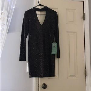 Black Open Back Glitter Dress